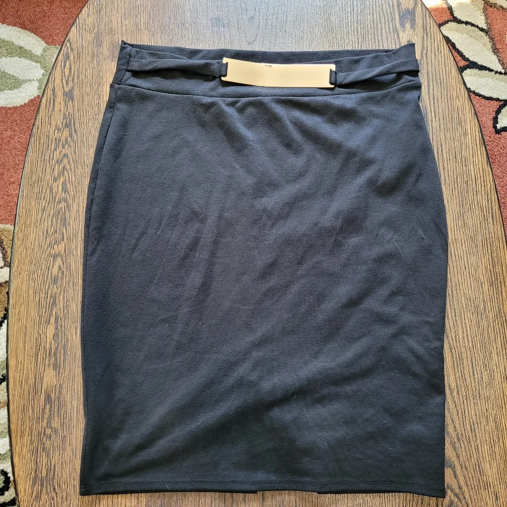 Drama Gold Black Bodycon Pencil Skirt With Attached Gold Buckle Size Women's XL